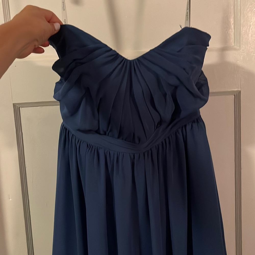 Alfred Angelo strapless dress in blue.